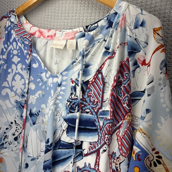 Chico's Floral Paisley Burnout Print Shift Dress Chicos Size 2 Multicolor Boho - Picture 3 of 9